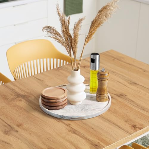 12 Inch Wood Round Tray, White Washed Wooden Decorative Serving Coffee Table Tray Centerpiece Candle Holder for Farmhouse Kitchen Dining Room Home Decor Coffee Table Decor and Accessories - color: White Washed, size: 12"