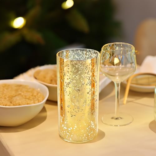WGVI Hurricane Candle Holder Sleeve, W: 4", Ht: 8", Gold Speckled Glass Cylinder Open Both Ends, Chimney Tube Shade, 1 Piece - size: 4x8"H