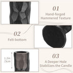 Sziqiqi Black Iron Candlstick Holders: Cast Iron Taper Candle Holder for Candlesticks - Hammered Short Candleholder Set of 3 for Dining Table Mantle Fireplace