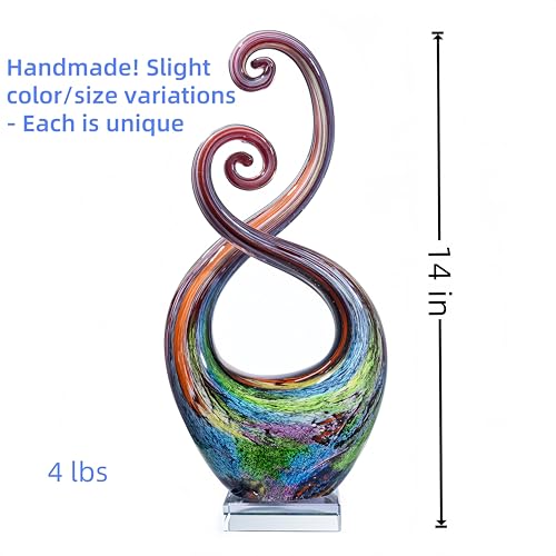 14″ Hand Blown Glass Decor - Murano Style Art Glass Sculpture - Weatherproof Multicolor Swirled Abstract Cameo Glass Artwork for Indoor Outdoor Use - Giftable Art Piece - color: Gradient