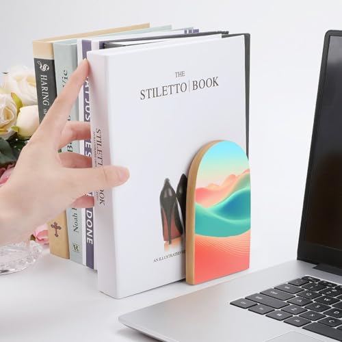 Colorful Mountains Wooden Bookends Shelves 2 PCS Minimalist Design Rolling Hills Sturdy Book Holders Desktop Organizer for Home Office Libraries - color: Color