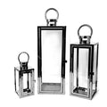 Allgala 3-PC Lantern Set 23 Inch Jumbo Deluxe Modern Indoor/Outdoor Candle Lantern Set Stainless Steel Frame Tempered Glass Rectangular Black for Garden Poolside Fireplace Wedding - color: Cuboid Black