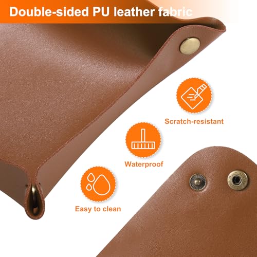 HARFINGTON 4pcs PU Leather Valet Tray Unisex Folding Small Catchall Tray Portable Entryway Table Tray Nightstand Bedside Desk Tray for Key Wallet Watch Coin Jewelry Dice, Brown - color: Brown