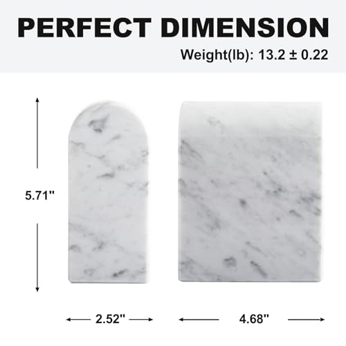 Koville Natural Italian Marble Bookends for Shelves, Book Ends for Heavy Books, 13LBS Ultra Heavy Duty Book Holders, Triumphal Arch Bookends Office Bookshelf Decor for CDs/Video Games(Bianco Carrara) - color: White Marble-bianco Carrara, size: 13lb