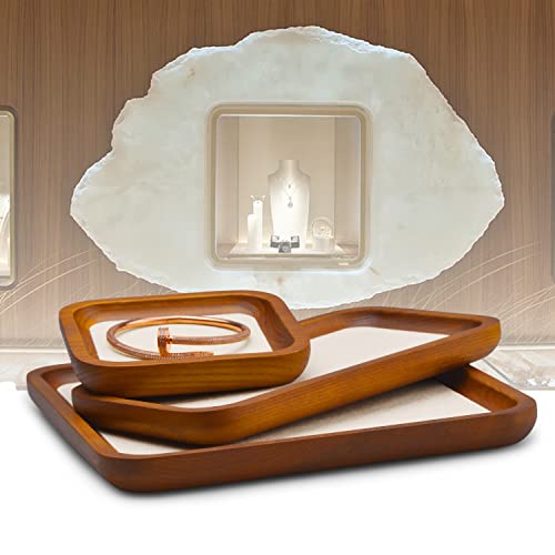 Oirlv Solid Wood Jewelry Display Tray Small Jewelry Tray Rings Earrings Bracelets Necklace Holder Organizer (Rectangle, Creamy-white) - color: Creamy-white, size: 7.08"x 3.93"x 0.59"