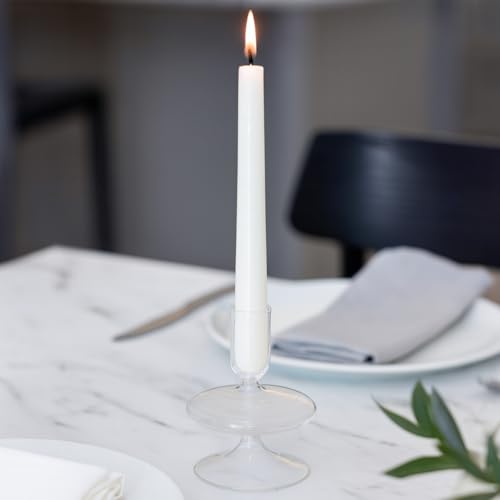 Glass Candle Holder for Pillar Candles– Candlestick Holder for Dining Room, Coffee Table or Mantel – Modern Disc and Sphere Design, Taper Candle Holders for Table Decor, Home Decor – 5", Frosted Clear - color: Clear, size: 5.0" H