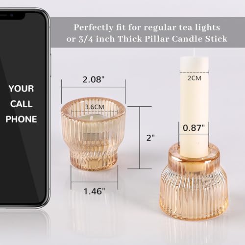 HAVITI 12 Pack Gold Taper Candle Holders, Glass Candlestick Holders, Tea Light Candle Holder for Fall Wedding Centerpieces Table Decorations, Votive Candle Holders for Table Decor - color: Gold