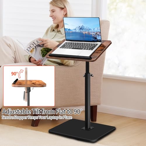 Small End Table Adjustable Height, 90° Flip-Over Panel Side Table for Small Spaces 360° Swivel TV Tray Couch Tables That Slide Under, Food Snack Trays for Sofa Bed Living Room - style: Adjustable