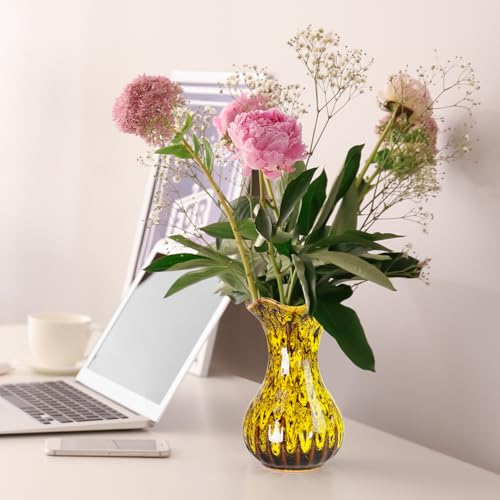 Ceramic Vase, Modern Small Yellow Vases for Home Decor, Elegant Flower Vase Centerpiece for Tables, Office Desk, Room Decor, Fit for Housewarming, Wedding, Birthday - color: Yellow