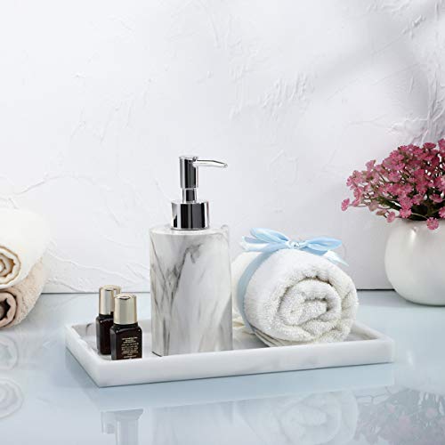 Emibele Bathroom Tray, Resin Countertop Vanity Tray Jewelry Storage Dresser Tray Kitchen Toilet Tank Tray Organizer for Candle Plant Perfume Shampoo Towel Home Decor, Medium, Marble White - color: Marble White, size: 10" x 6.1" x 0.8"