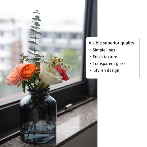OFFIDIX Glass Vase,6 * 4.1in Large Volume Geometric Faceted Design Flower Vase - color: Black