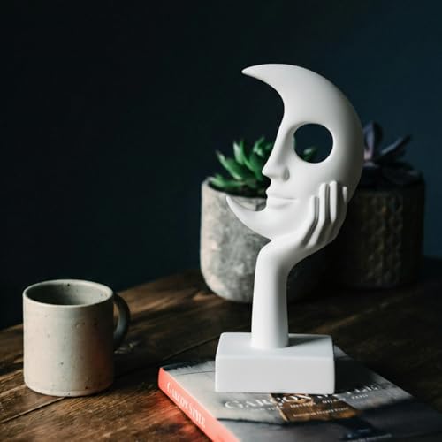White Thinker Statue, Abstract Moon face Sculpture, Modern Home Decor Ornament, Suitable for Home, Desk, Study, Mantelpiece, TV Cabinet, Resin Statue - color: White, size: Large
