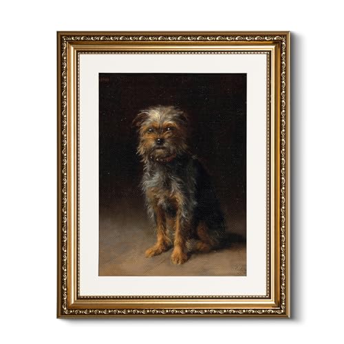 HUARCEY Cute Puppy Dog Portrait Gold Framed Wall Art, Vintage Moody Animal 13''x16 Canvas Print, Loyal Dandie Dinmont Terrier European Painting Artwork, Wall Decor for Bathroom Bedroom Nursery - color: Loyal Friend, size: 16"L x 13"W