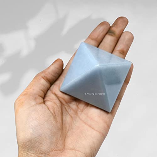 Amazing Gemstone Angelite Pyramid Crystal Healing Stones - 2" Great Pyramid Figurine of Natural Stone Pyramid for Meditation, Reiki, Chakra Balancing and Crystal Pyramids Grid - color: Angelite