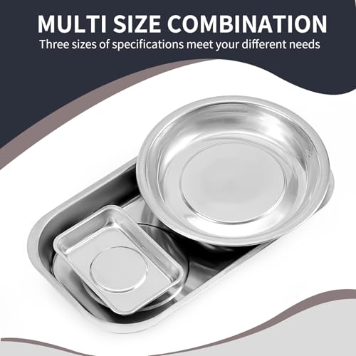 Strong Magnetic Stainless Steel Metal Tray Holder 3 piece Set Screws, Nuts, Small Parts Storage Box Tools