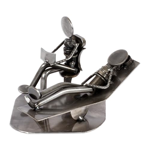 NOVICA Metallic Recycled Metal Iron Sculpture, 'Rustic Psychotherapist'