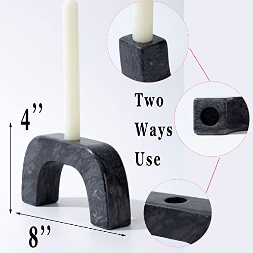 Natural Marble Candle Holder, U-Type Candlestick Holders for Taper Candles, Modern Candle Holder, Candle Sticks Holder Marble Home Decor (Natural Black)