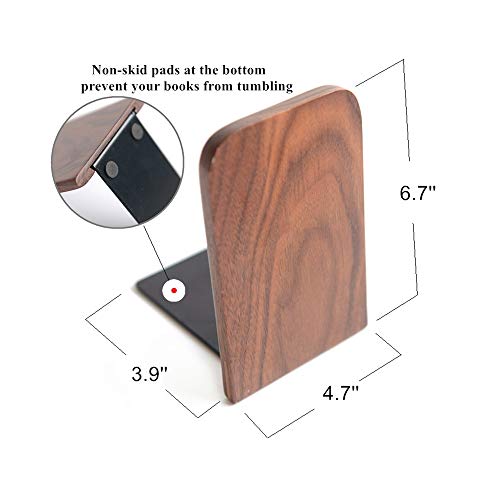 Wood Bookends, Decorative Bookends for Shelves Heavy Books, Office Book Stand, Black Walnut, H6.7 x W4.7 x L3.9 - color: Walnut B-1 Pair