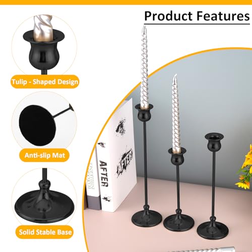 Taper Candle Holder Tall Vintage Metal Candlestick Holders Candle Stick Candelabra for Halloween Thanksgiving Christmas Holiday Wedding (Matt Black, 2 Sets (6 pcs)) - color: Matt Black, size: 2 sets (6 pcs)