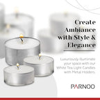 Tea Light Candles in Metal Cups - 8 Hours Clean, Long Burning White Unscented - 250 Votive Candles Bulk for Romantic Dinner, Wedding, Spa & Hotels by PARNOO - style: 250 Pack 8 Hours Burn Time
