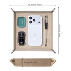 Valet Tray Desktop Storage Organizer – Premium PU Leather Catchall Bedside Vanity Tray Nightstand Caddy Holder for Remote Controller, Keys, Phone, Wallet, Coin, Jewelry,Apricot - color: Apricot
