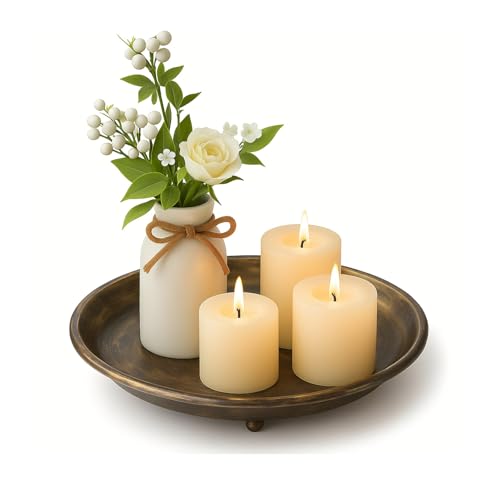 10” Candle Holder Plate Table Décor, Farmhouse Home Decorative Tray for Coffee Table or Dinning Table Centerpieces with 30” Wooden Bead Garland - Black - color: Black