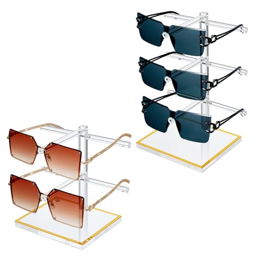 Luxury Acrylic Sunglasses Display Stand Set of 2 (2-Tier & 3-Tier), Glasses Stand, Eyewear Holder, Vertical Sunglass Racks, Tiered Eyeglasses Organizer Collection for Closet Retail Boutique Counter - size: 2PC(2tier+3tier)