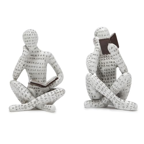 Bookshelf Decor Pulp Reading Thinker Sculpture, Abstract Art Statue Ornaments, Set of 2 Modern Aesthetic Figurine Home Decor Accents for Office Living Room Bedroom Shelf Coffee Table Desk - color: White
