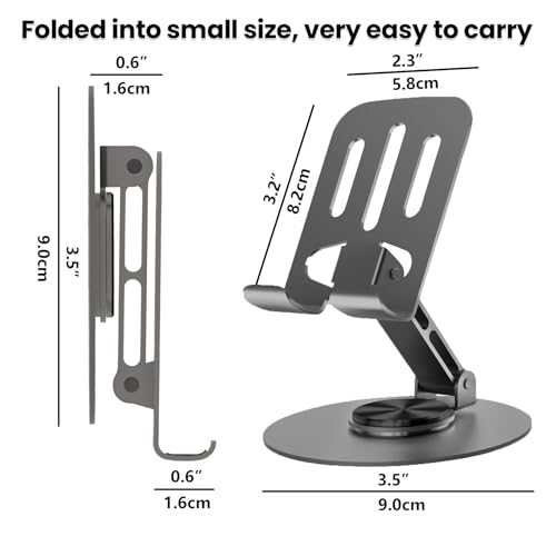 Universal Metal Cell Phone Stand, Multi-Angel Adjustable 360° Rotation Non-Slip Metal Phone Stand Compatible with iPhone 17 16 Pro Max and All Smartphones (Grey) - color: Grey