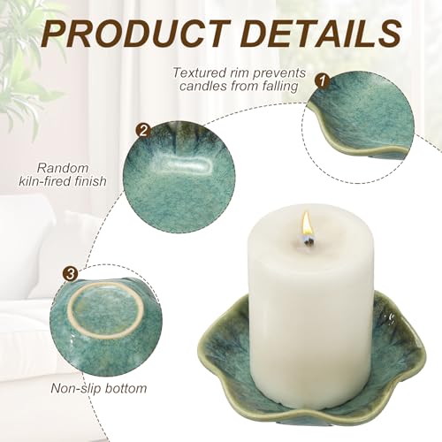 uxcell Candle Holder Plates, 4 Inch Ceramic Candle Tray Tealight Incense Holder Dish Candlestick for Tea Light Aromatherapy Wedding Rustic Vintage Home Decor, Lotus Leaf Green - color: Green