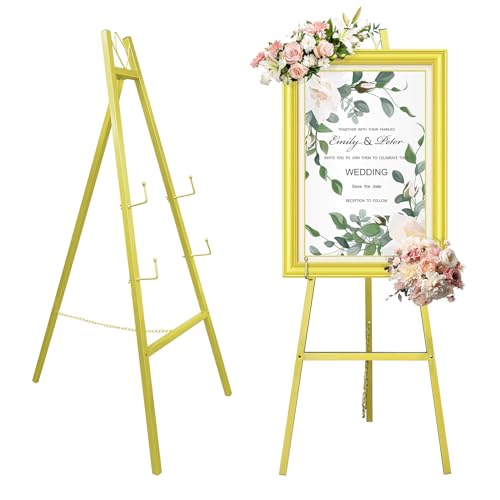 Gold Easel Stand for Wedding Signs,No Assembly Needed-46.7' Heavy Duty Adjustable Wedding Easel with Tool-Free Knobs&Adjustable Chains, Fits Welcome Signs, Posters, Paintings, Events & Art Displays