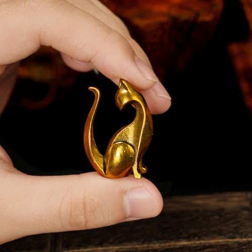 CHOVY 100% Solid Brass Cat Statue - Handmade Retro Desk Decor, Elegant Collectible Figurine for Home Office Shelf, Unique Vintage Gift for Men & Women, Steampunk Sculpture Ornament - color: Art Cat B