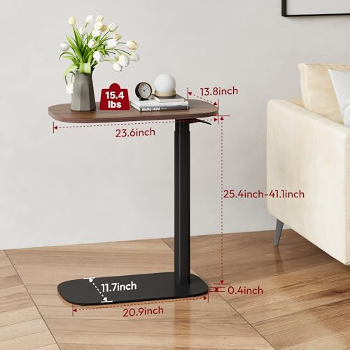 SANODESK Adjustable Overbed Bedside Table Pneumatic Adjustable Height Laptop Computer Standing Desk Cart with Tray, Hospital and Home Use(23.6" W x 13.8" D, Walnut) - color: Walnut, size: Xsmall
