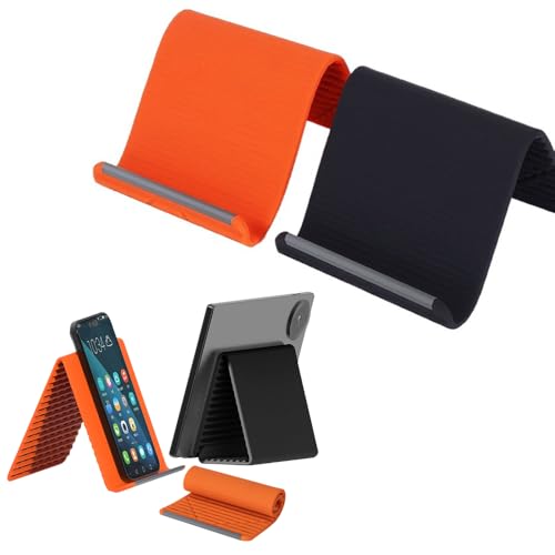Portable Foldable Silicone Phone Holder, 2026 New Bendable Freely into Any Shape, Multi-Angle Adjustable Stand for Mobile Phone,Tablets & Small Devices (Orange+Black) - color: Orange+Black