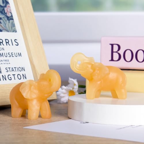 2 Inch Yellow Jade Crystal Elephant Sculpture Handcrafted Healing Stone Animal Figurine Spiritual Home Decor Lucky Charm Gift for Wealth Success Positive Energy and Meditation Lovers - color: Yellow Jade Elephant-02