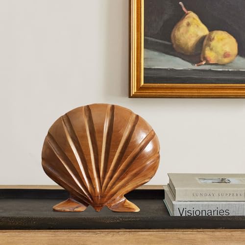Seashell Teak Sculpture Home Décor Seashell Teak Sculpture for Shelf Good Gifts for Decoration,7.9"X8.7"X1.6"