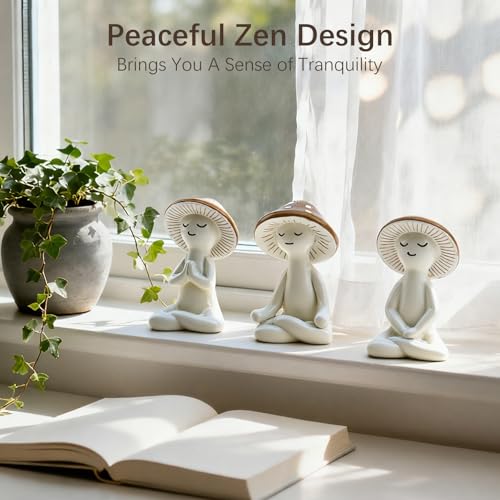 Meditation Mushroom Resin Statues – Cute Yoga Mushroom Figurines for Desk, Home, Office & Garden Decor – Zen Resin Sculptures for Living Room, Patio, Tabletop & Backyard (3 Pack, Mushroom) - size: 3 Pack
