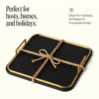 Preston Lane Mayfair Decorative Tray – Vegan Leather with Woven Texture, Brushed Brass Handles – Serving, Dresser & Coffee Table Tray, Ink - color: Ink