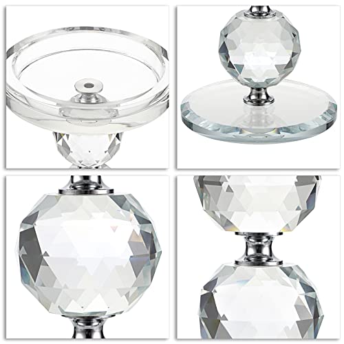 OwnMy Set of 3 Crystal Glass Pillar Candlestick Holders Clear Pillar Candle Holders Sets, Tealight Votive Candle Stands Modern Candle Centerpiece for Living Room Wedding Decor