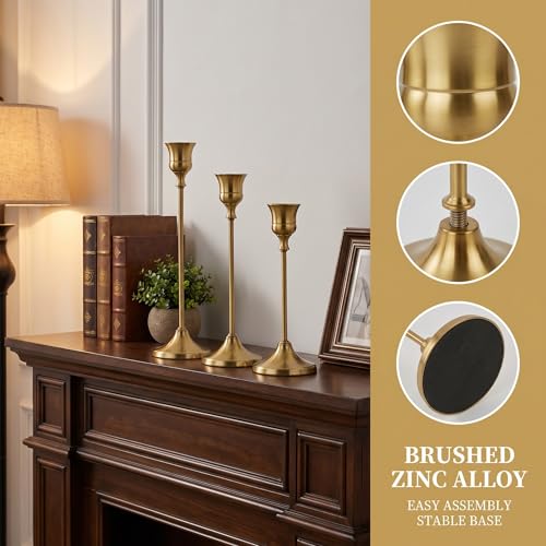 French Gold Taper Candle Holders 2 Sets(6 Pcs) - Tall Metal Candlestick Holders for Table Centerpiece, Formal Dinner, Wedding, Fireplace Mantel Decor, Fits 3/4 Inch Thick Candles - color: French Gold