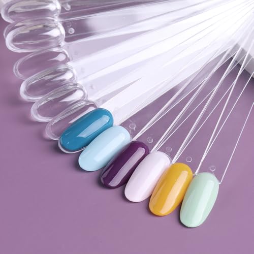 150 Pcs Clear Nail Swatch Sticks with Ring, Oval Shape Nail Swatches for Gel Polish, Transparent Acrylic Tips for Organization, Displaying Colors and Training Nails tech Supplies for Home or Salon Use - color: Clear Oval New