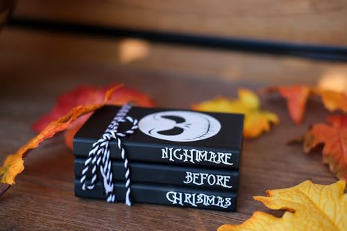 Mini Black Halloween Tiered Tray Decor Wood Decorative Book Stack, Rustic Farmhouse Faux Books Bundle for Home Table Mantle Shelf Decoration Nightmare Before Christmas Sign - color: Nightmare Before XMAS