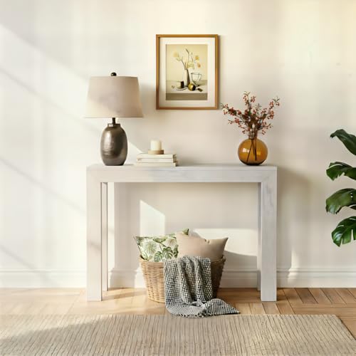Plank+Beam Modern 46 Inch Console Table, Solid Pine Wood Entryway Table, Narrow Sofa Table for Hallway or Living Room, Seashell - color: Seashell, size: 46 Inch