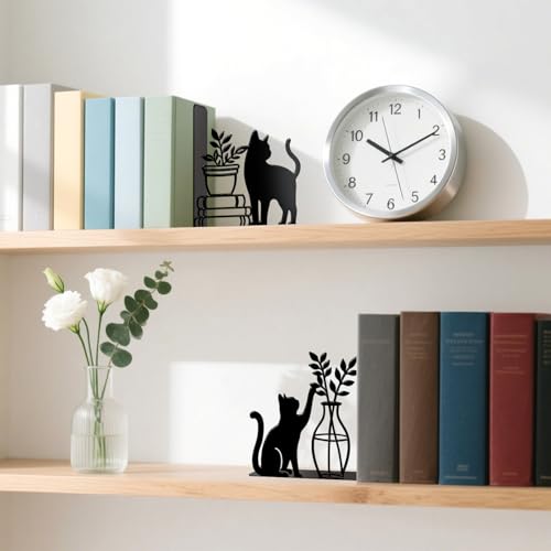 Cat Metal Bookends Cute Cat Book Ends for Shelves Bookshelf Home Office Desk Decorative Bookshelf Decor Gift for Cat Lovers and Reading Enthusiasts - style: Cat Decorative Bookends