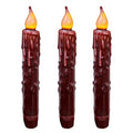 CVHOMEDECO. Real Wax Hand Dipped Battery Operated LED Timer Taper Candles Country Primitive Flameless Lights Décor, 6-3/4 Inch, Burgundy, 3 PCS in a Package - color: Burgundy 3 PCS
