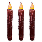 CVHOMEDECO. Real Wax Hand Dipped Battery Operated LED Timer Taper Candles Country Primitive Flameless Lights Décor, 6-3/4 Inch, Burgundy, 3 PCS in a Package - color: Burgundy 3 PCS