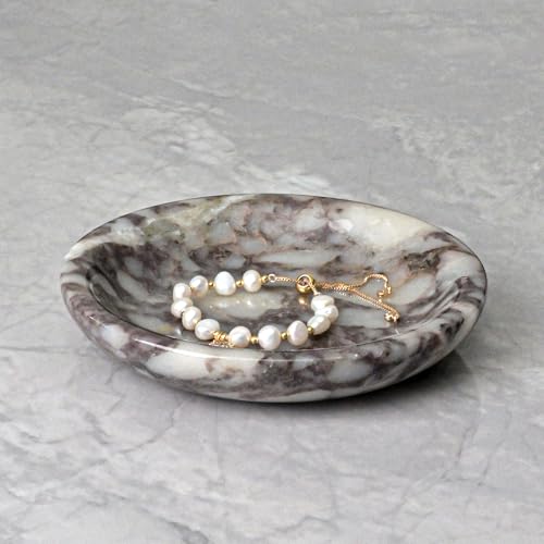 ZSHAWN Natural Marble Ring Dish Jewelry Tray – 5.5" Trinket Dish for Rings Earrings Necklace, Scratch-Resistant Vanity Organizer, Elegant Gift for Women (Calacatta Viola) - color: Calacatta Viola
