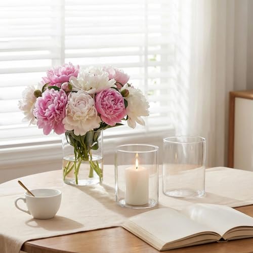16 Pcs Glass Cylinder Bud Vases for Centerpieces, Birthday Party Wedding Centerpiece Table Decorations, 4 Inch Small Cylinder Living Bud Vases in Bulk for Flowers Pillar Candles Floating Candles - size: 4*3.2*3.2inch