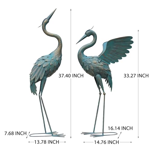 33-37 Inch Metal Crane Garden Statue Décor, Bird Garden Sculpture & Statues, Outdoor Decoration for Yard Patio Lawn Backyard Pool, Spring Decorations for Home, Set of 2 - color: Cyan