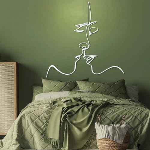 WithHope Minimalist Couple Faces Metal Wall Art – One Line Abstract Face Decor, Modern Bedroom Wall Art, Contemporary Couple Gift, Metal Art Sculpture for Home Decor (White, 19"x18"|47x46cm) - color: White, size: 19"L x 18"W